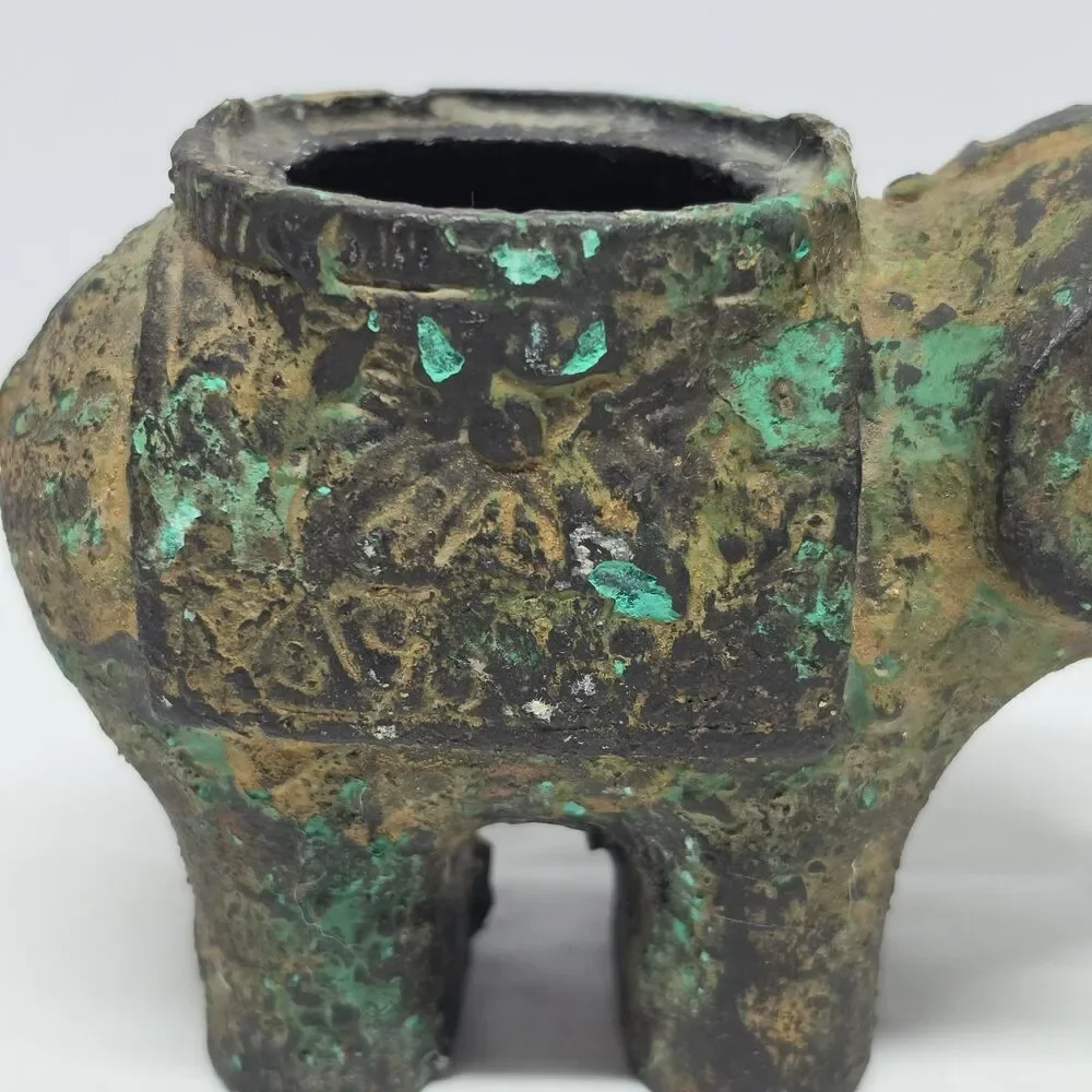 Antique Japan Bronze Gold Gilt Good Luck Elephant Incense Censer Patina NO LID!